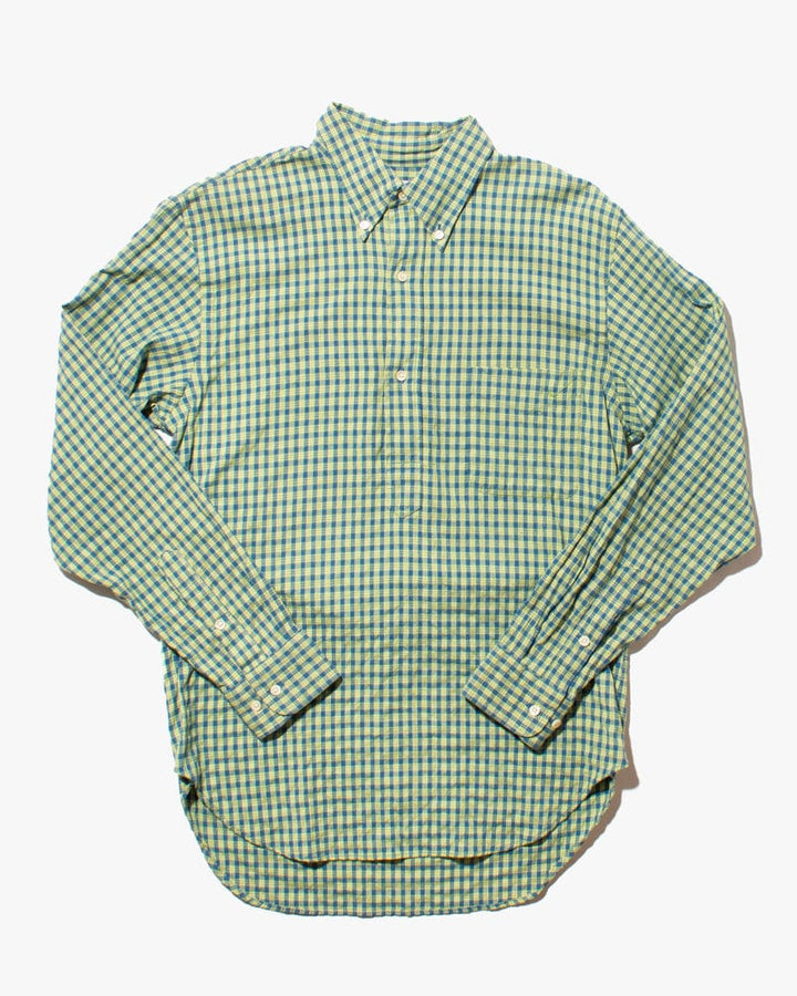 Japanese Repro Shirt, Quarter Button Long Sleeve, Sugar Cane Brand, Blue and Green Plaid - M