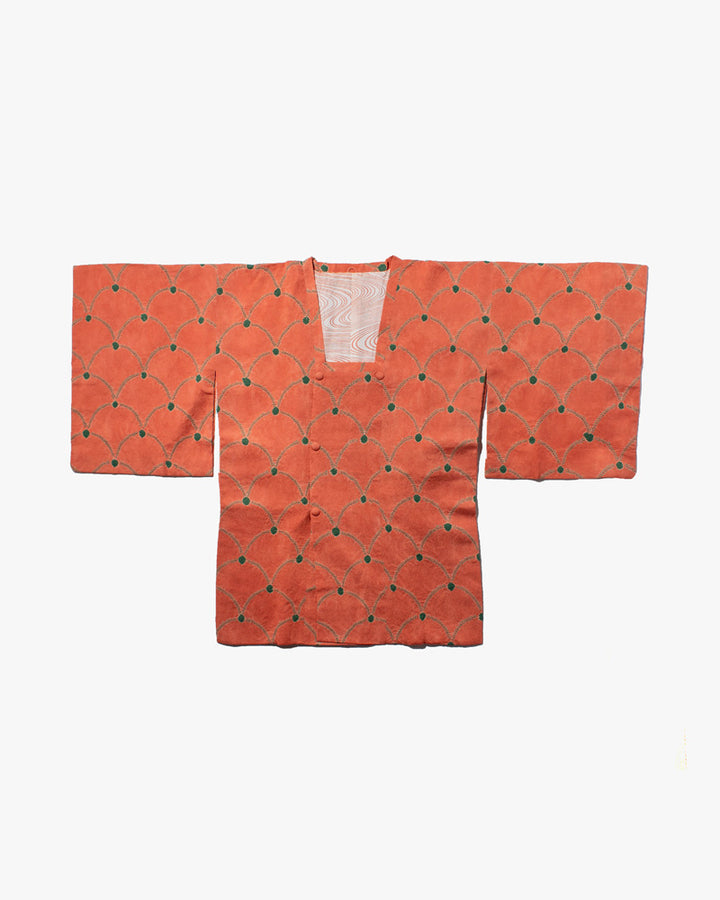 Vintage Michiyuki Jacket, Partial Shibori, Salmon with Green Scallops