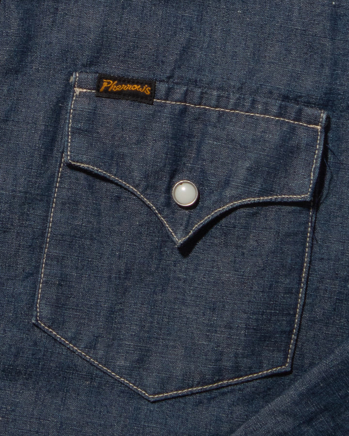 Japanese Repro Shirt, Pherrow's Brand, Long Sleeve Chambray Western Button-Up - M