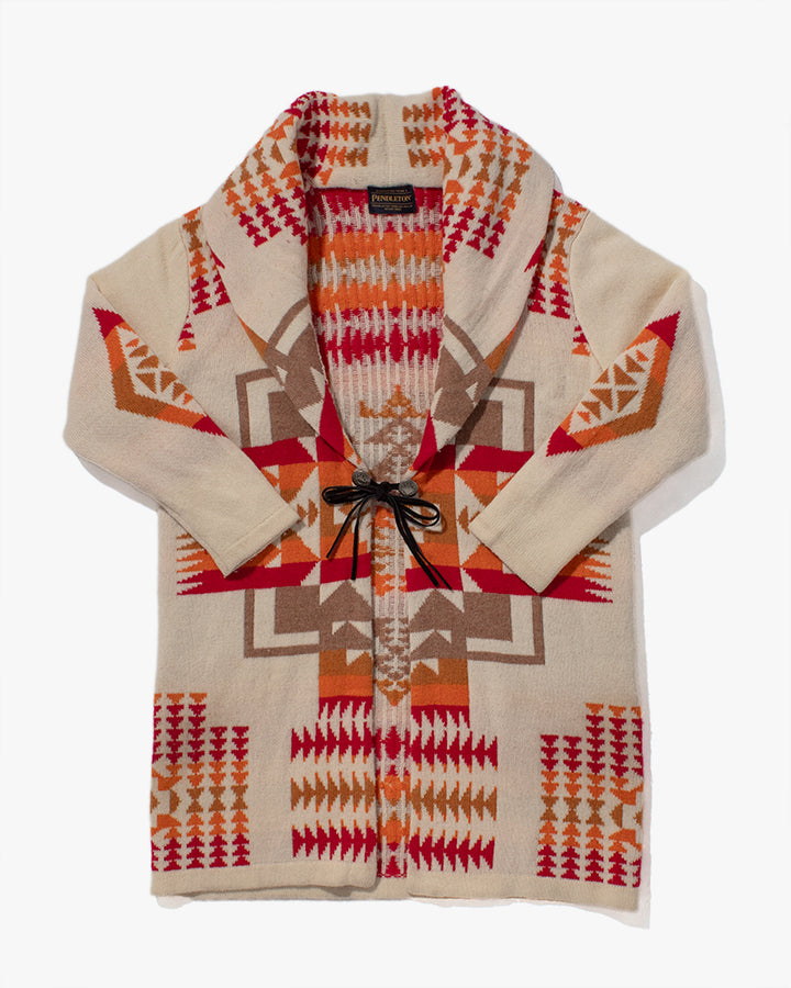 Japanese Repro Sweater, Pendleton Brand, Cream with Red and Orange Geometric Pattern