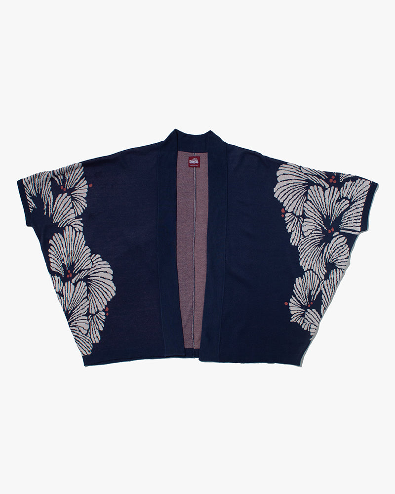 Wa-Modern, Cardigan Haori, Navy with White Ginkgo Leaves – Kiriko Made