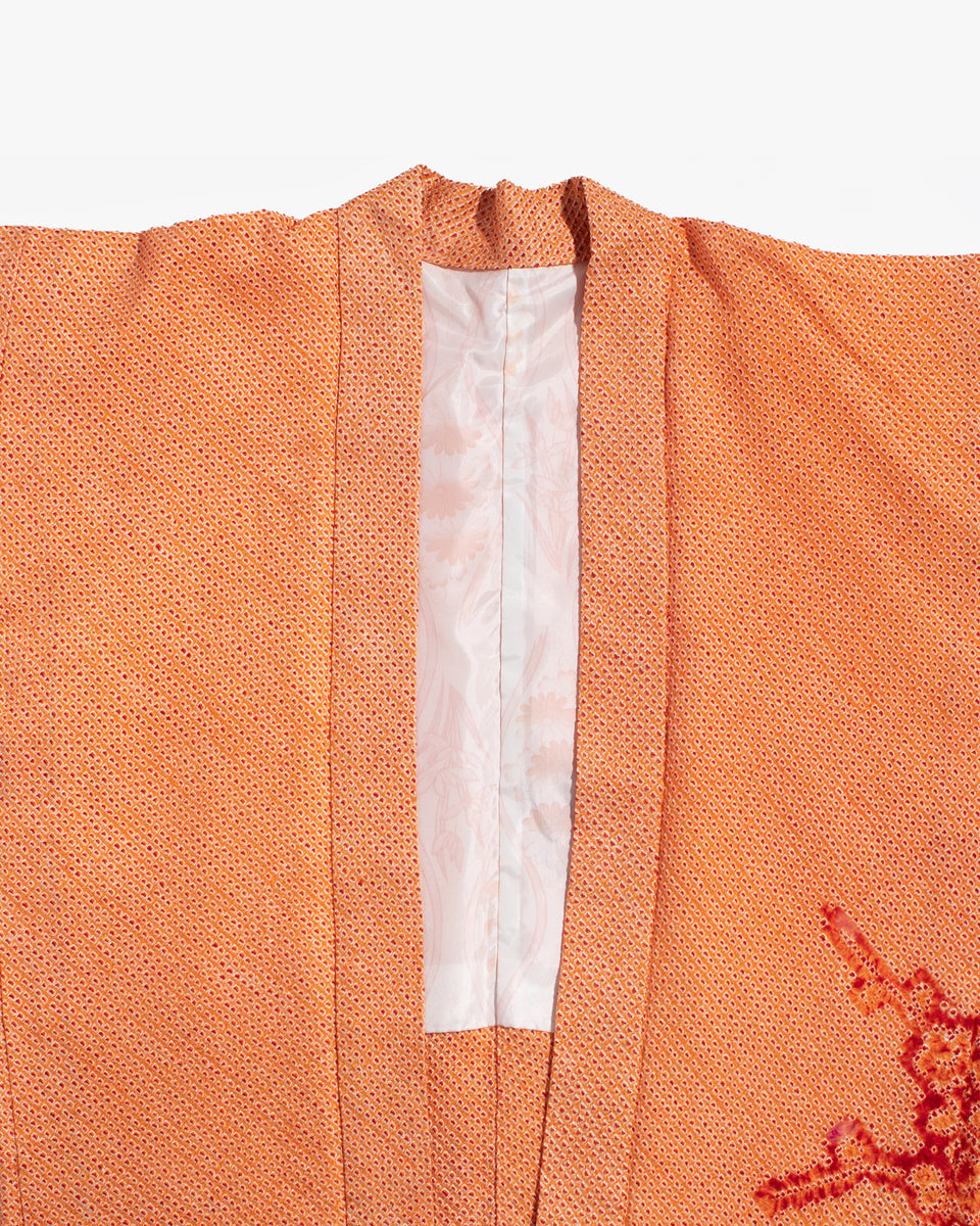 Vintage Haori Jacket, Full Shibori, Orange with Red Floral Vintage Haori Jacket, Full Shibori, Orange with Red Floral
