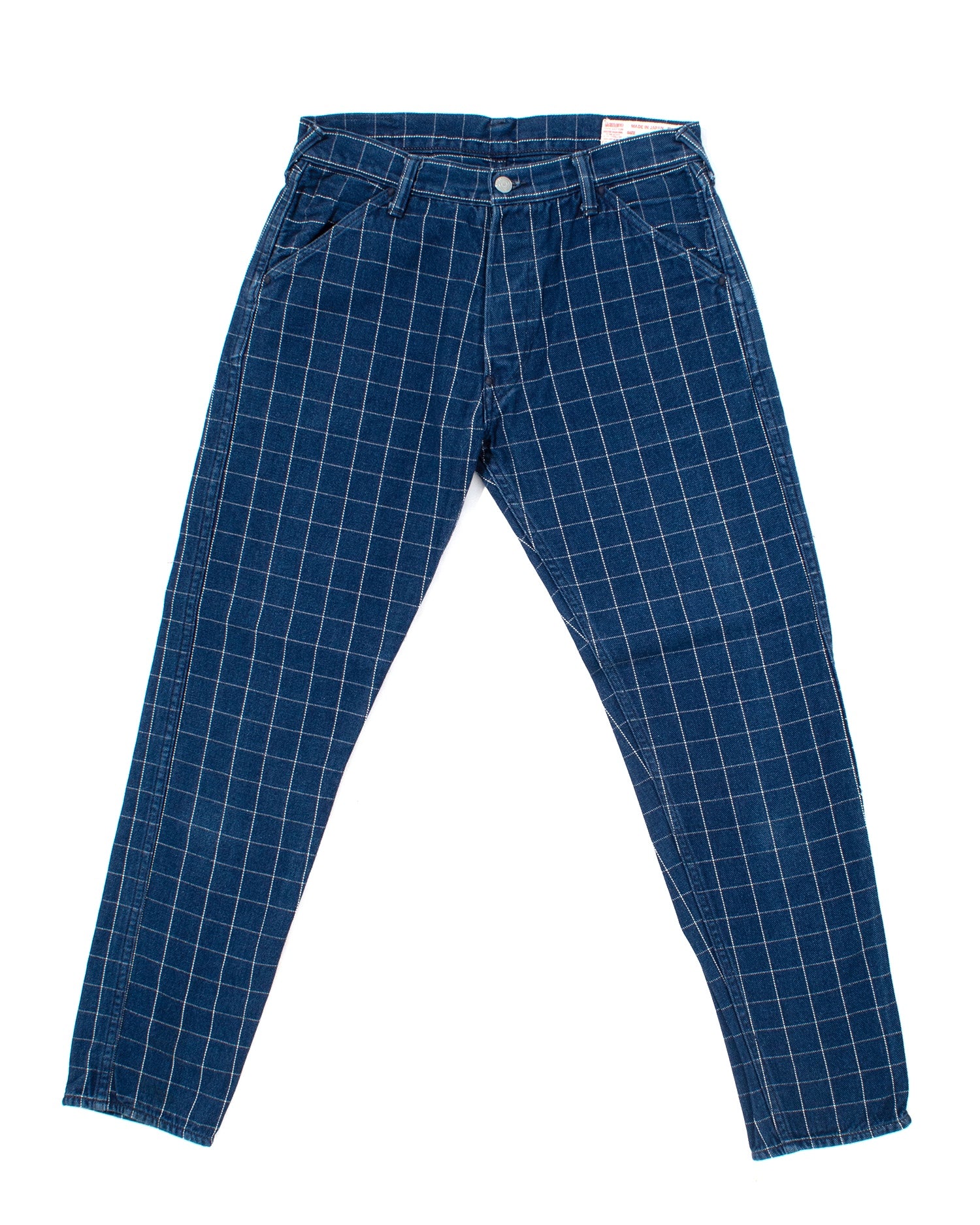 Japanese Repro Twill Cotton Chinos, Indigo with Large Grid, Yamane
