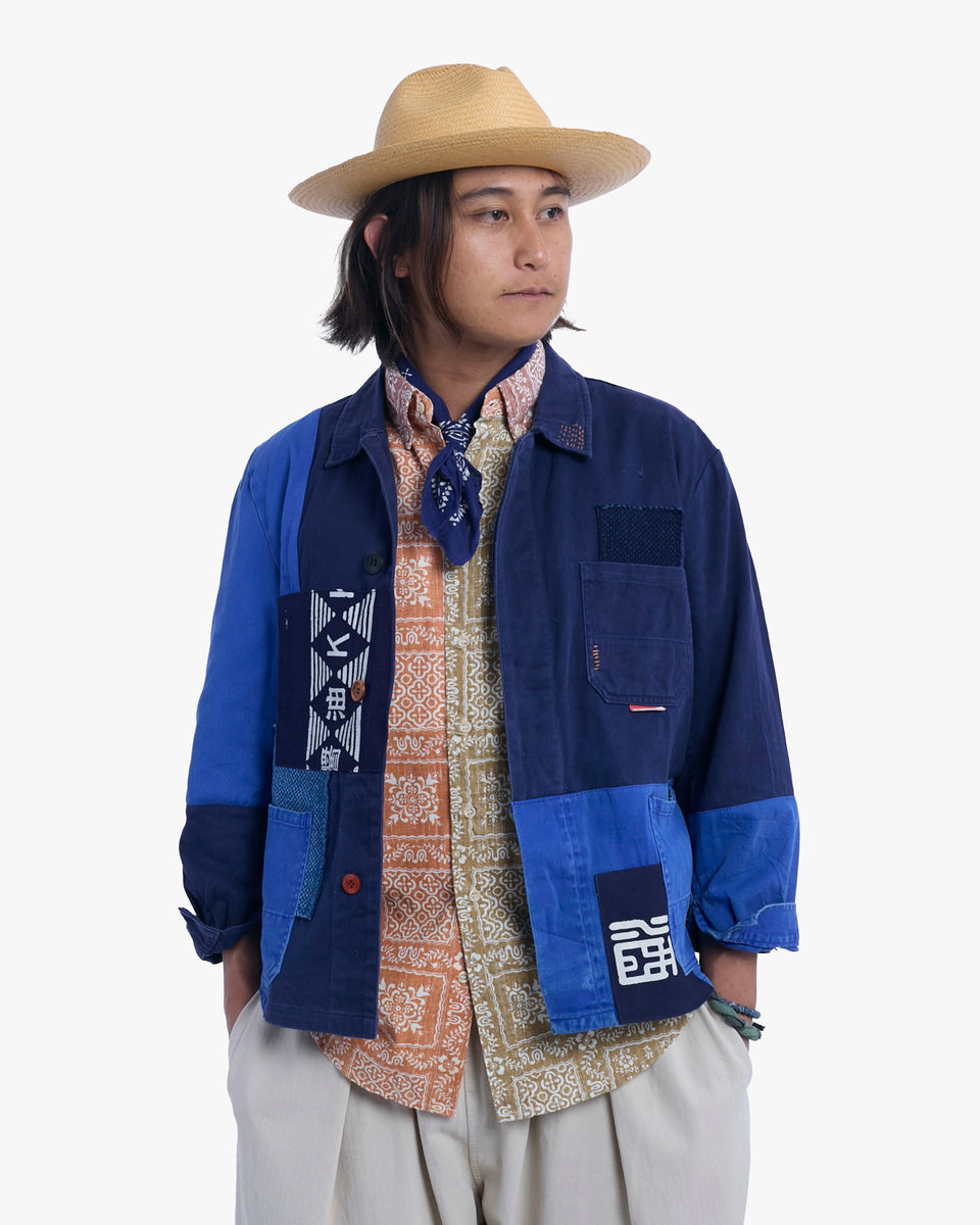 Kiriko Custom, One of a Kind Patched French Workman Jacket, Blue