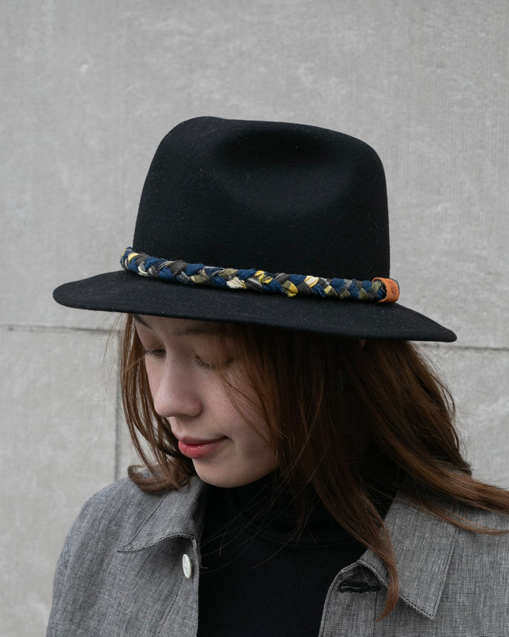 Kiriko Custom Wool Felt Hat, Black with Indigo, Charcoal and Yellow Plaid