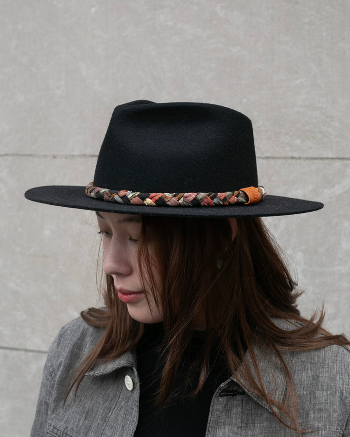 Kiriko Custom Wool Felt Hat, Black with Charcoal, Peach and Yellow Plaid
