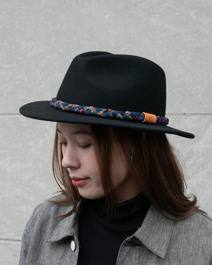 Kiriko Custom Wool Felt Hat, Black with Indigo, Burgundy and Charcoal Plaid