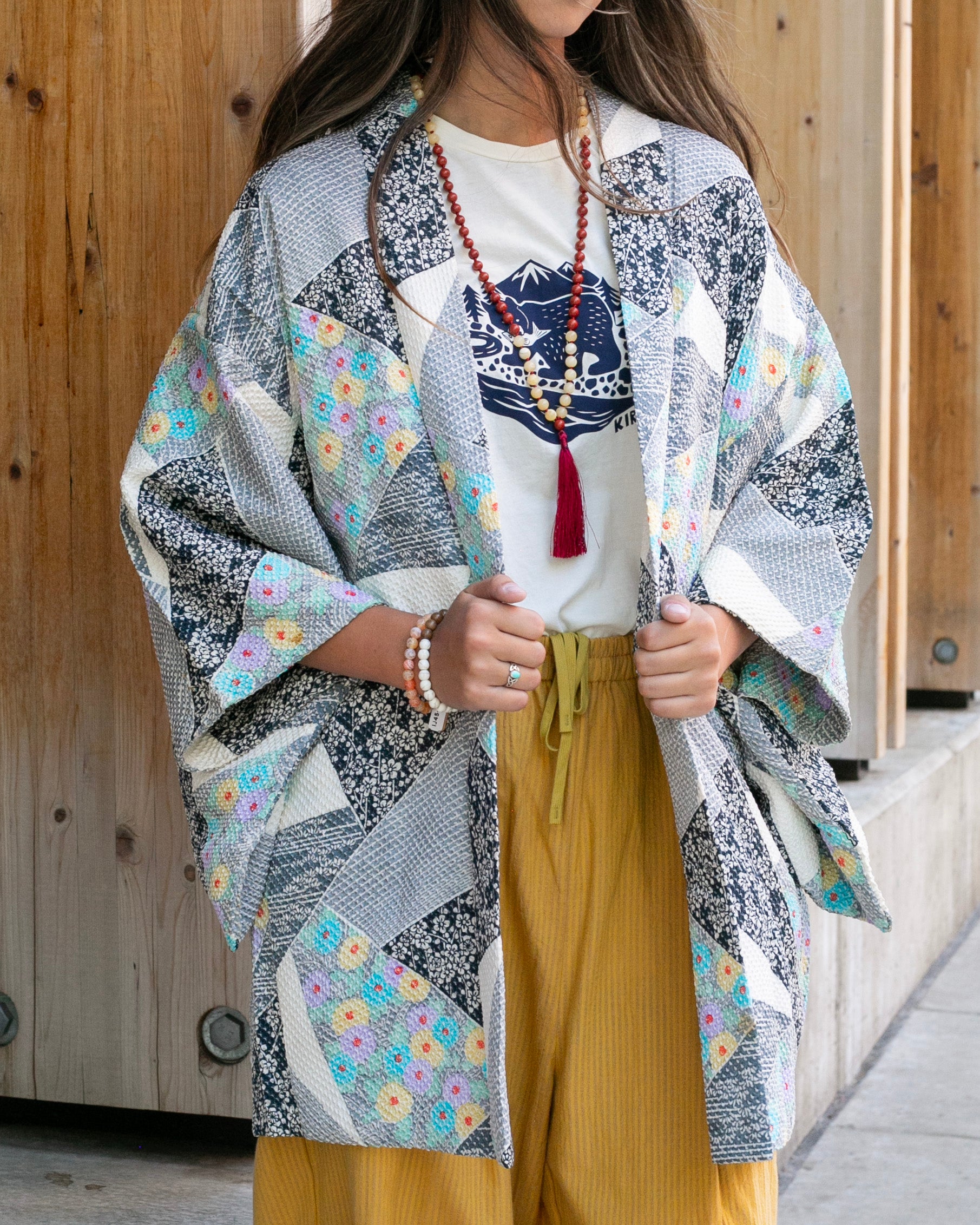 Vintage Haori Jacket, Fully Shibori, Gray and Cream with Vintage Haori Jacket, Fully Shibori, Gray and Cream with