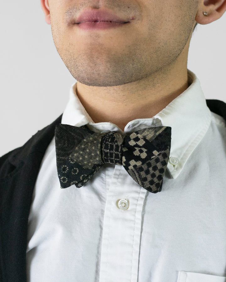Bow Tie, Brown Dotted Asanoha and Charcoal Small Patchwork Style