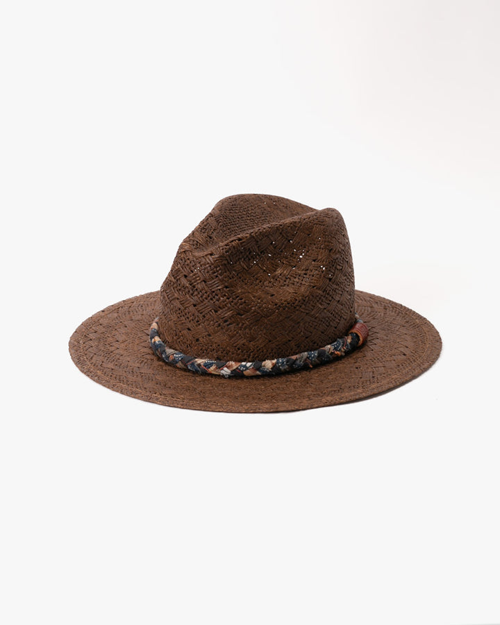 Kiriko Custom Panama Hat, Brown Raffia Straw, Braided Katazome, Indigo, and Plaid