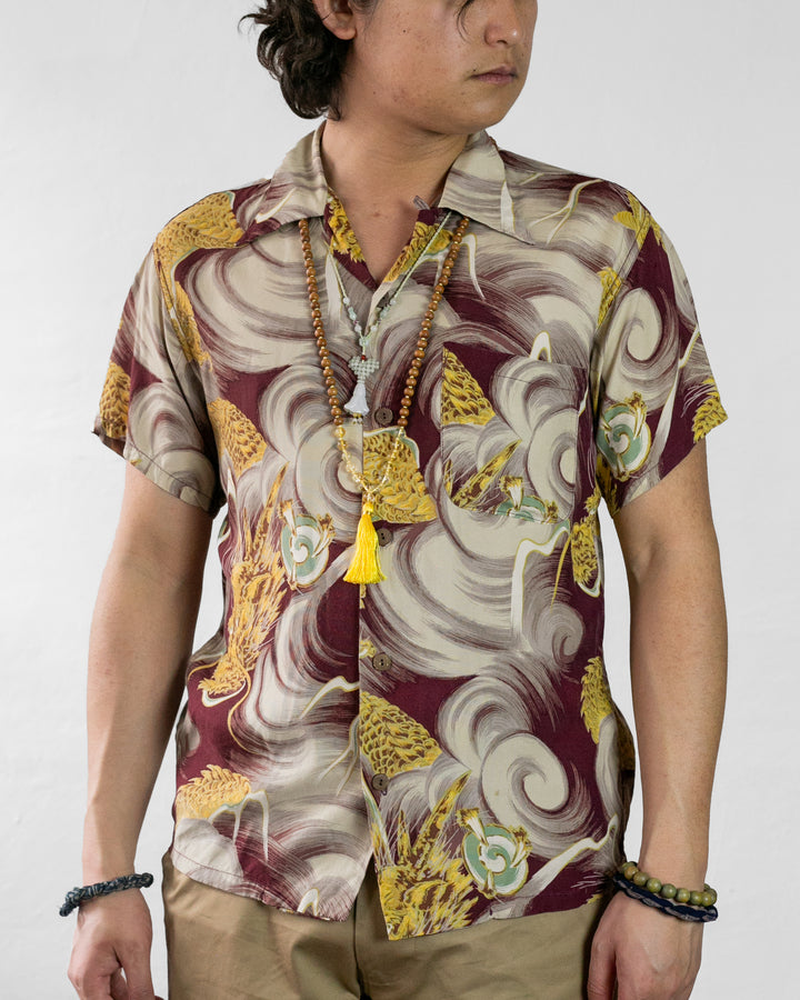 Japanese Repro Shirt, Aloha Short Sleeve, Sun Surf Brand, Brown Dragon