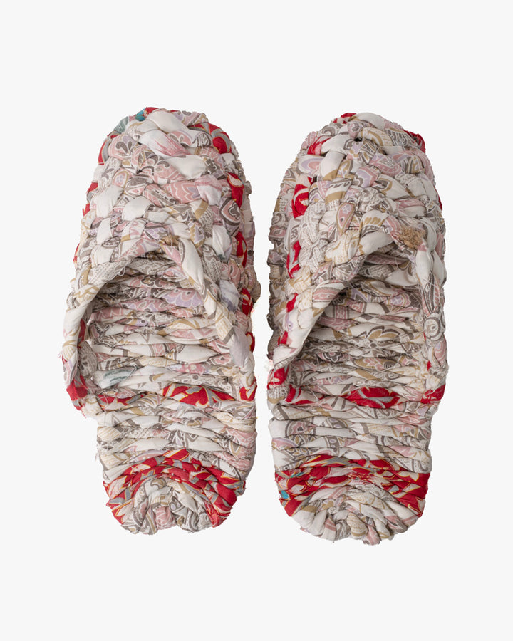 Assorted Matsunoya Hand Woven Slippers White and Pale Pink with Red Accents (M/L)