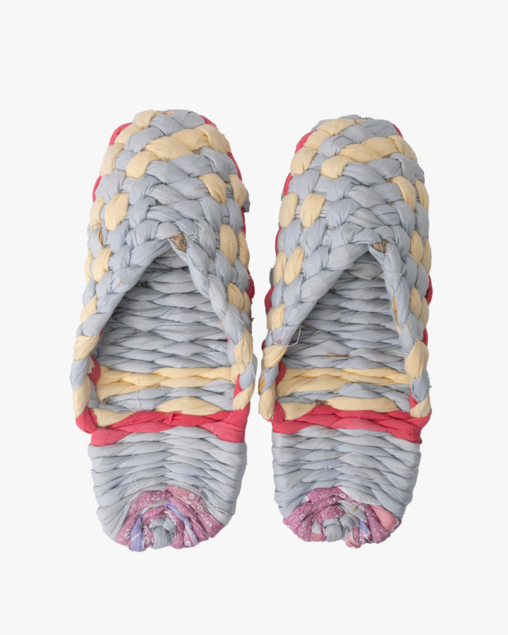 Assorted Matsunoya Hand Woven Slippers Pastel Light Blue, Yellow, and Red with magenta heels (M/L)
