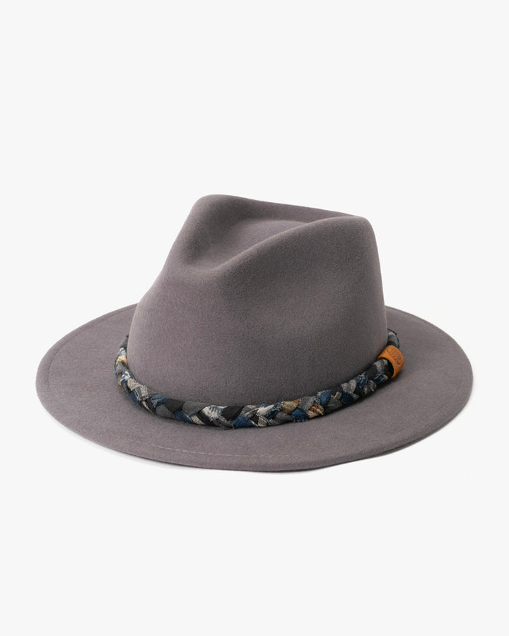 Kiriko Custom Wool Felt Hat, Gray with Indigo Katazome, Charcoal, Copper and Yellow Plaid