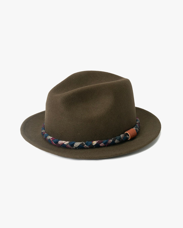 Kiriko Custom Wool Felt Hat, Olive with Shades of Indigo, Charcoal and Fuchsia Plaid