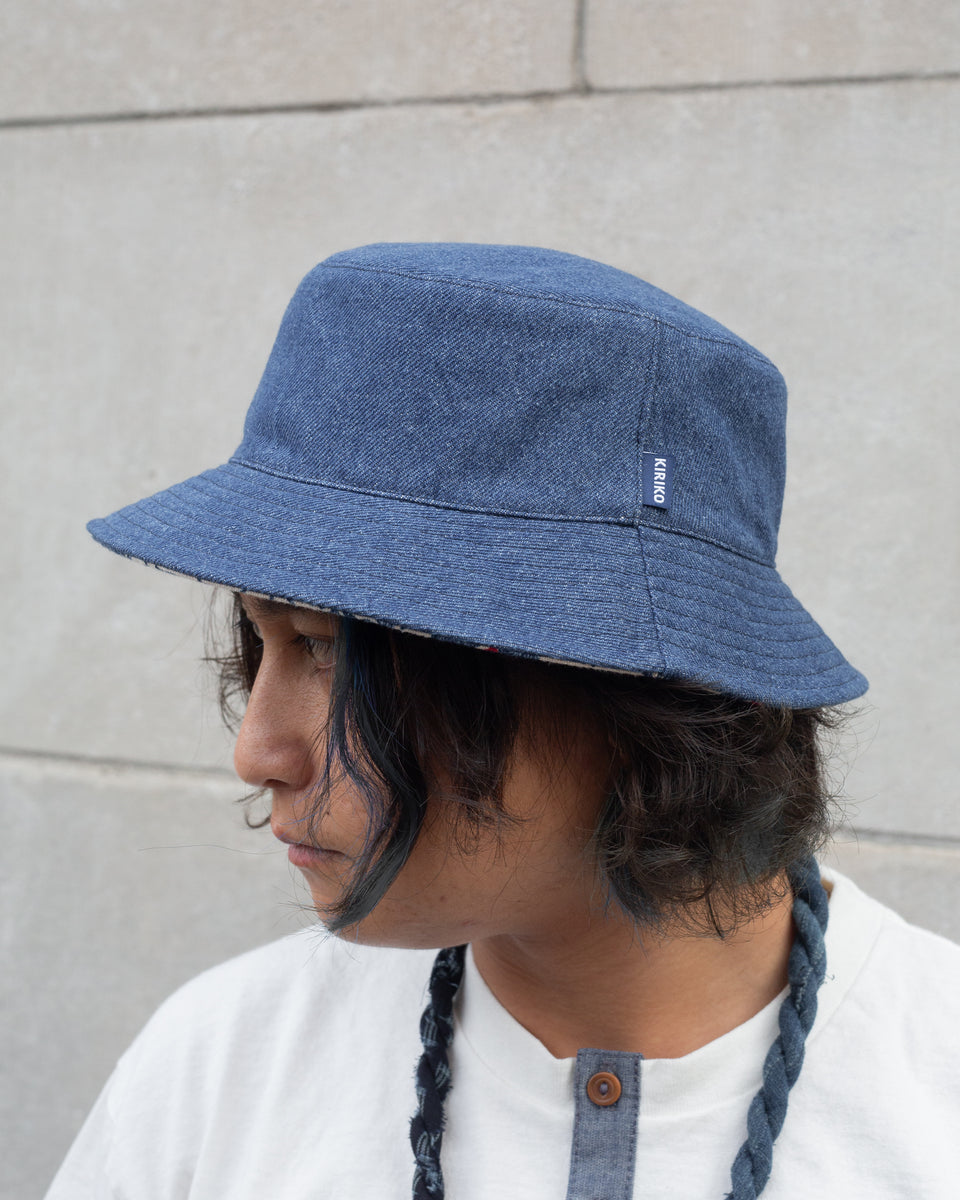 Kiriko Original Bucket Hat, Reversible, Cream Tsubaki Denim