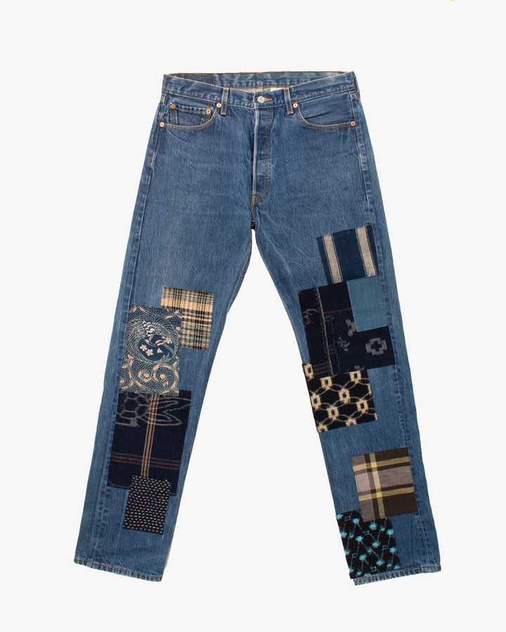 Kiriko Custom Denim Jeans, Patched Vintage Boro, Levi Brand - 32" x 34"