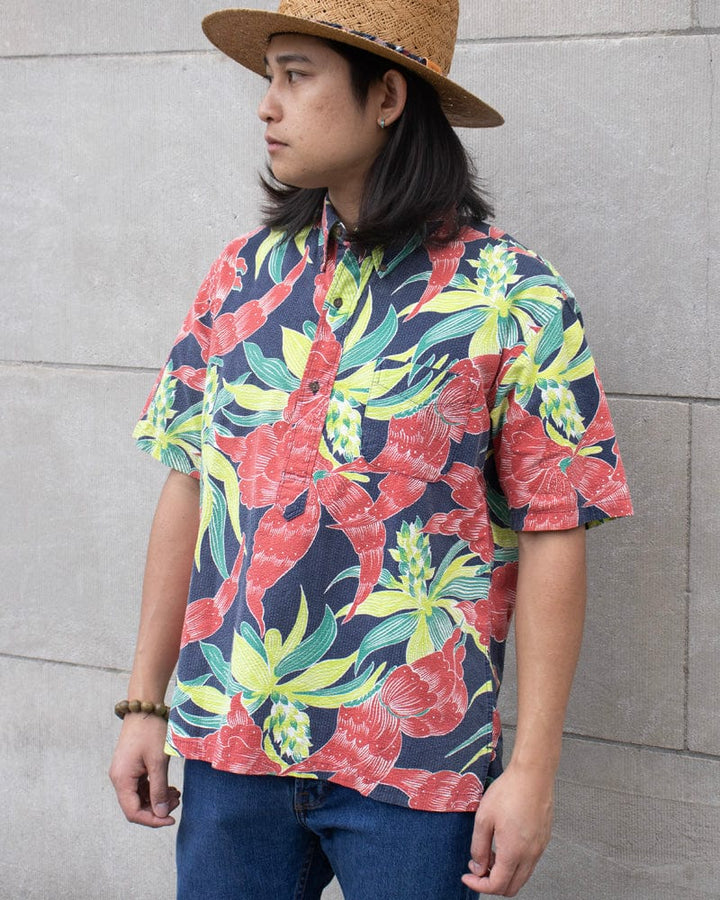 Japanese Repro Shirt, Seersucker Aloha Short Sleeve, Sun Surf Brand, Bright Flower - L