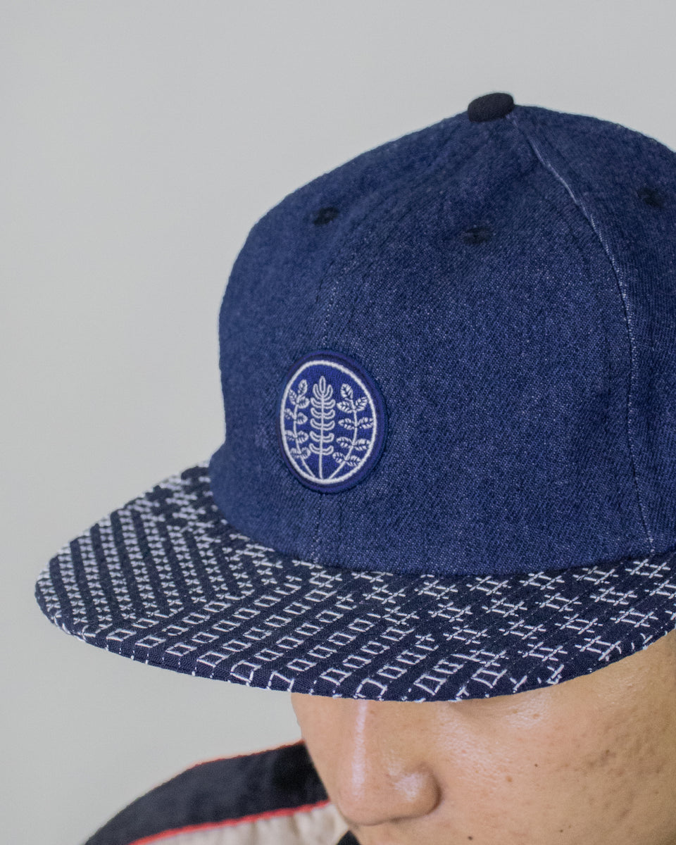 Kiriko Original Cap, Indigo Sashiko, Light Indigo Denim with Patch