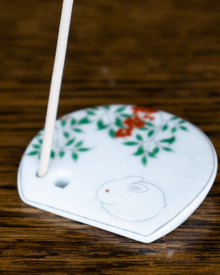 Shoyeido Incense Holder, Porcelain Tile, White Rabbit