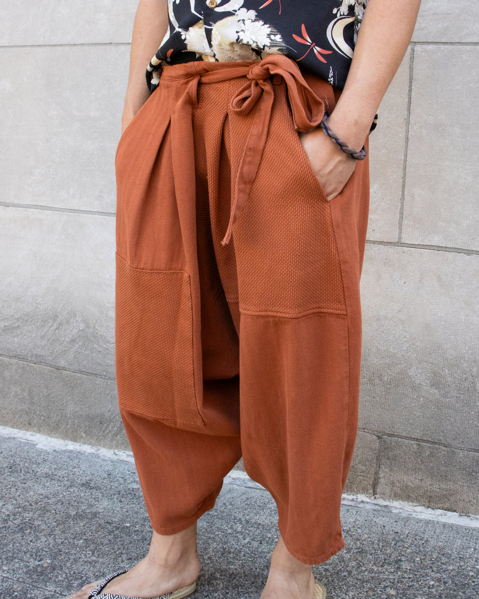 Prospective Flow Pants, Zenhiki, Sashiko Fabric, Brick – Kiriko Made