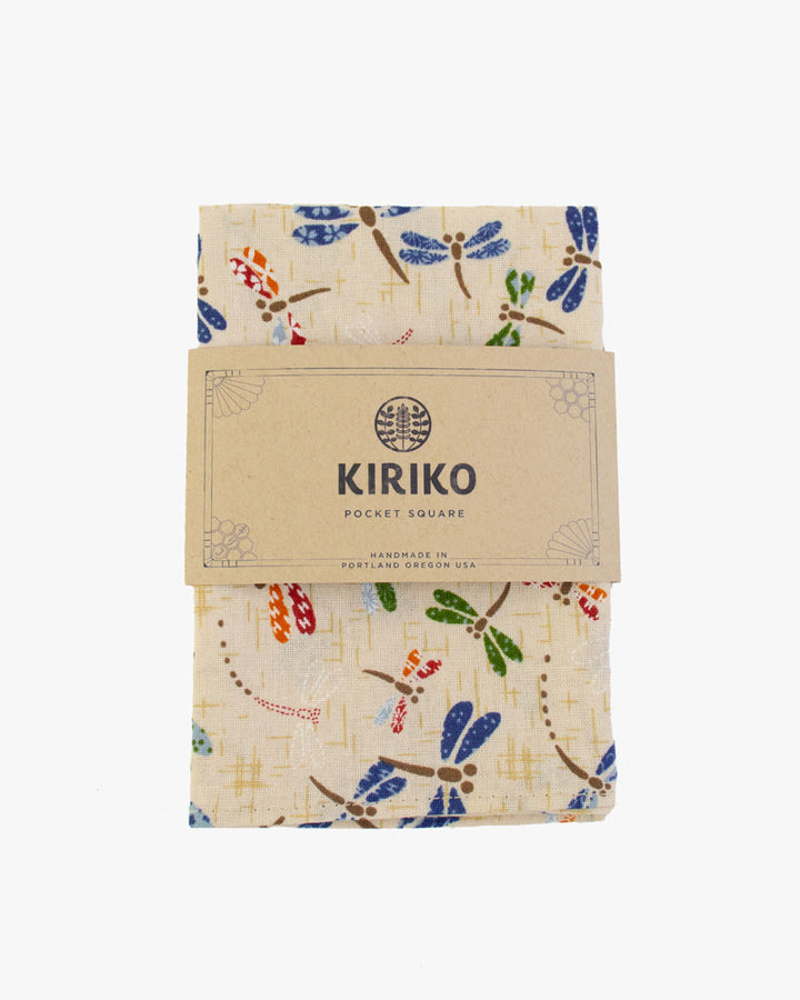 Kiriko Original Pocket Square, Cream with Multi Color Tonbo