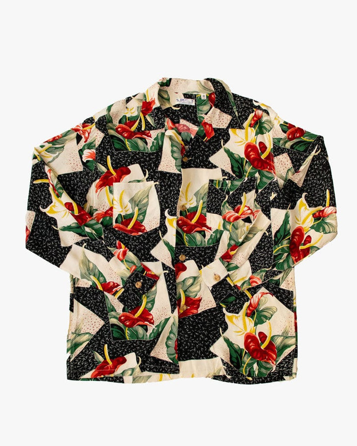 Japanese Repro Shirt, Aloha Long Sleeve, Sun Surf Brand, Red Floral - M