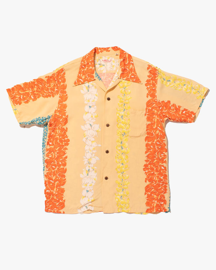 Japanese Repro Shirt, Aloha Short Sleeve, Sun Surf Brand, Cream and Orange Floral - M
