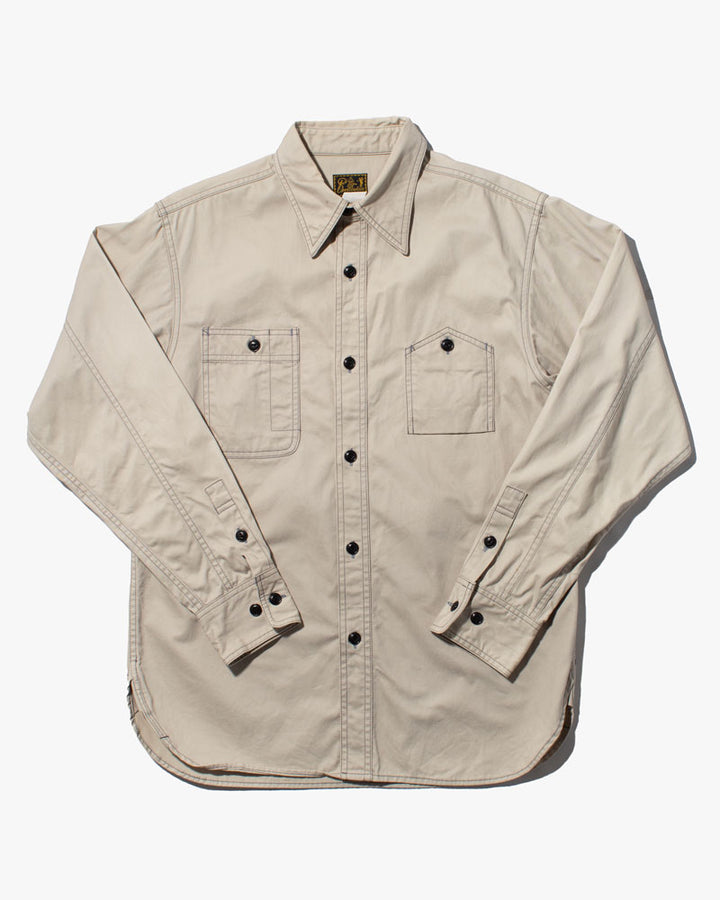 Japanese Repro Work Shirt, Custom Chain Stitched Long Sleeve Button-Up, Cream