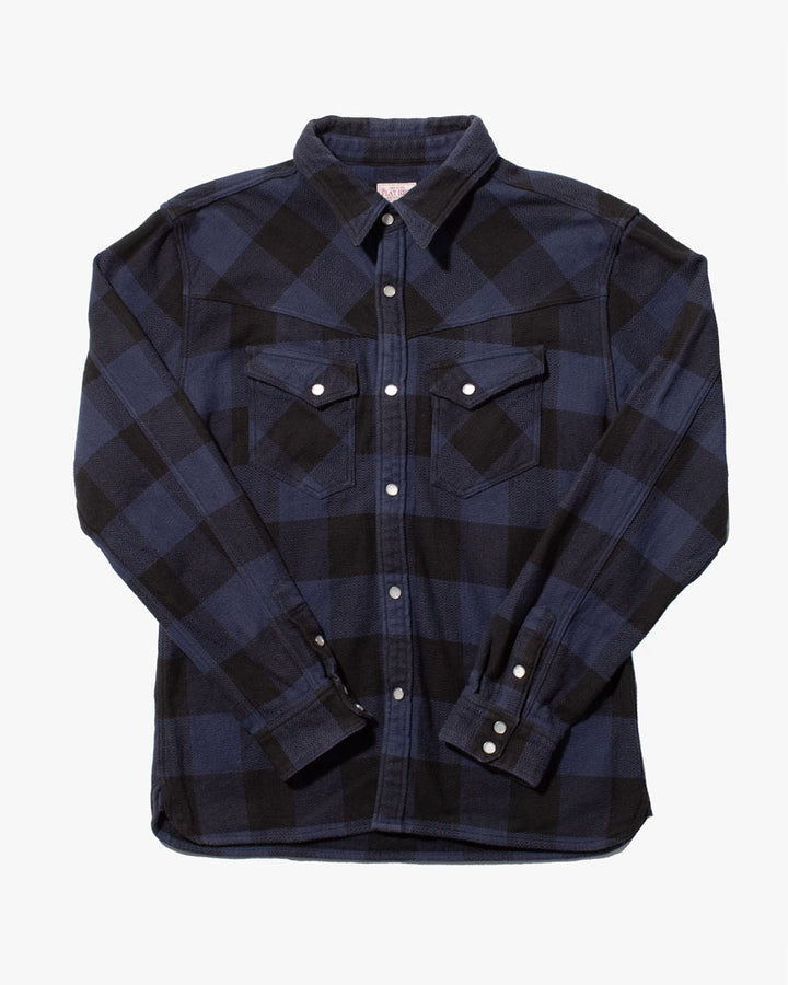 Japanese Repro Shirt, Cotton Flat Head Brand, Long Sleeve Button-Up, Navy- 40