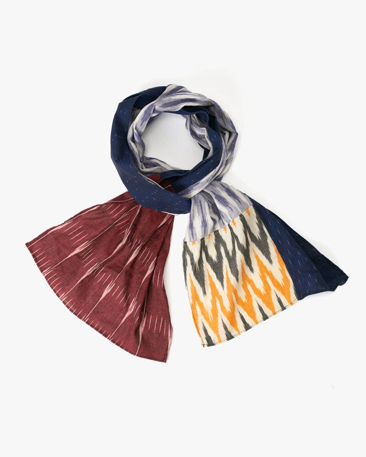 Indian Scarf, Patchwork, Indigo and Red with Yellow Chevron