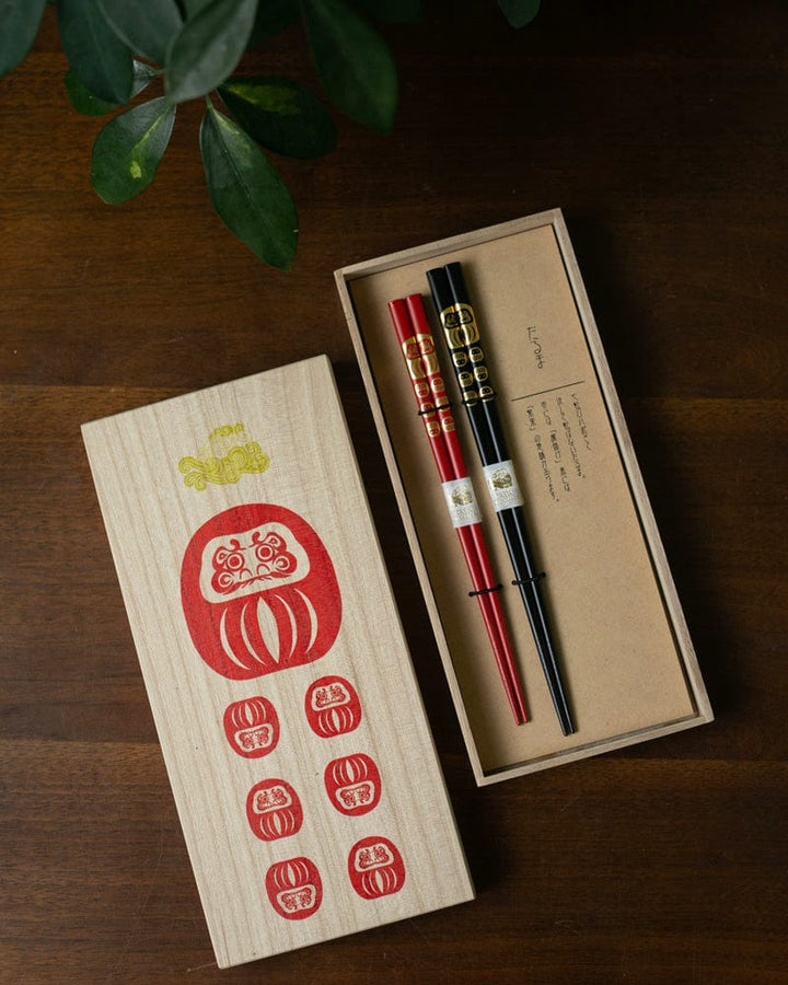 Chopsticks Pair Set with Wooden Box, Daruma
