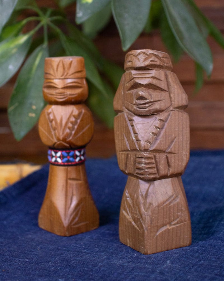 Ainu Doll Set, Small Wood Carving, 4" tall