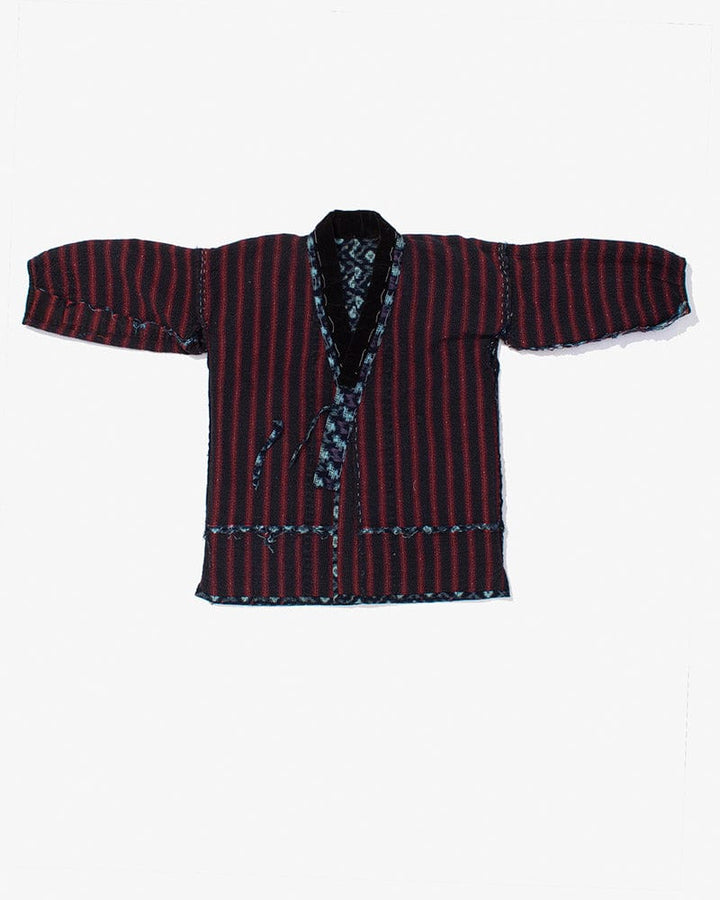 Vintage Noragi Jacket, Sashiko Stitched, Dark Indigo with Kasuri Hishi and Red Shima