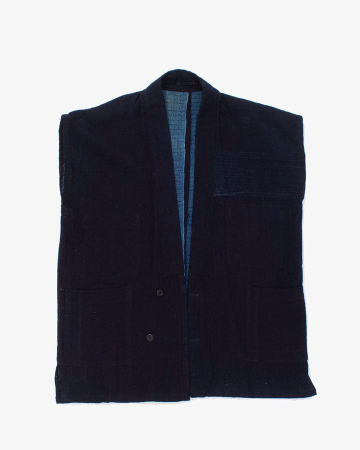 Vintage Noragi Vest, Reversible Boro, Fully Sashiko Stitched, Dark and Washed Indigo