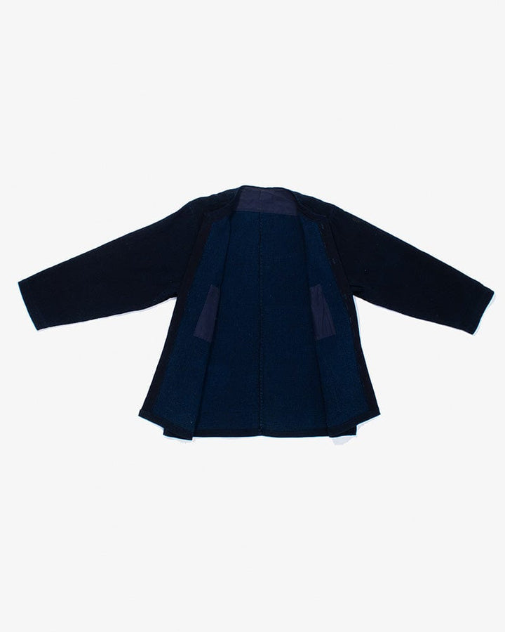 Vintage Noragi Jacket, Altered, Boro, Mandarin Collared Button-Up, Fully Sashiko Stitched, Dark Indigo