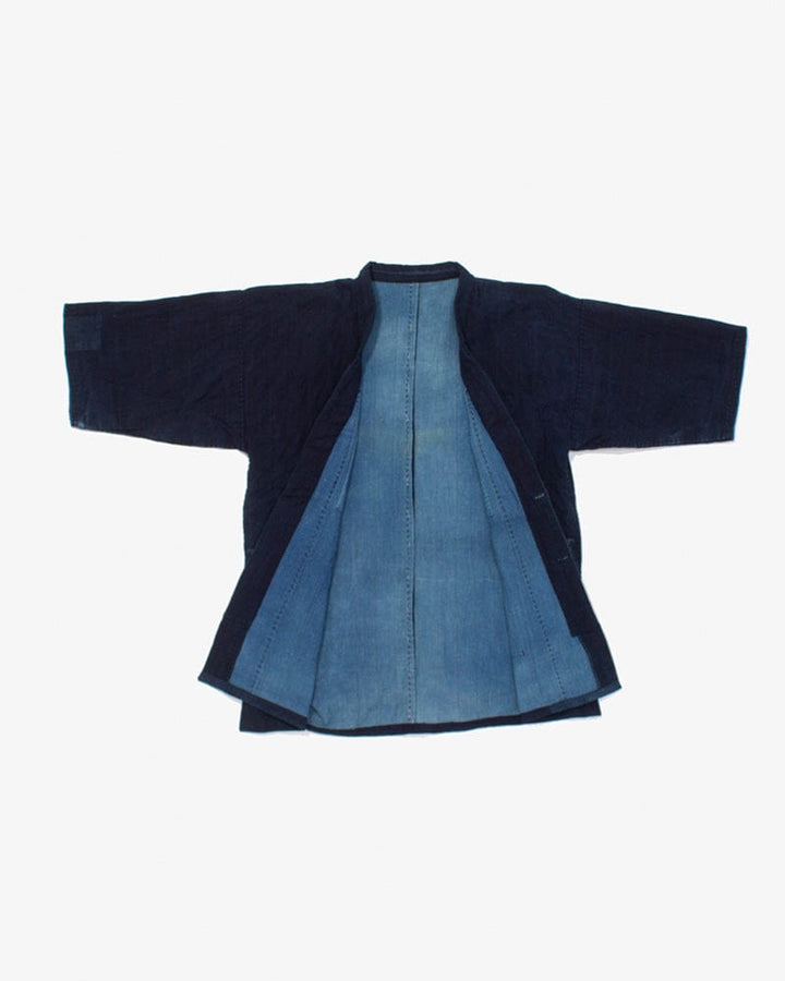 Vintage Noragi Jacket, Altered, Boro, Buttoned Torso, Sashiko Stitched, Dark and Washed Indigo