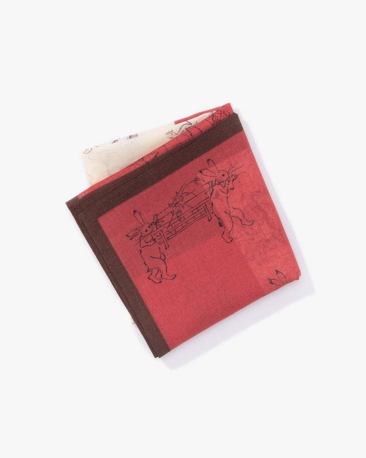 Japanese Handkerchief, Classic, Choju-Giga, Red and Natural