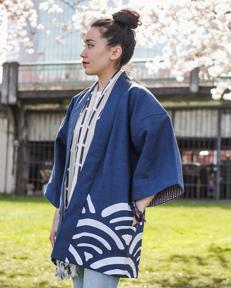 Modern Happi Jacket, Slab Cotton, Seigaiha – Kiriko Made