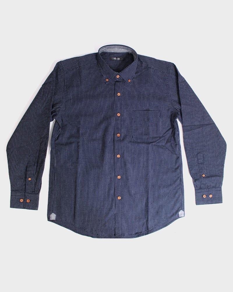 ToK Shirt, Long Sleeve Button-Up, Indigo with Thin White Shima  Kiriko Made