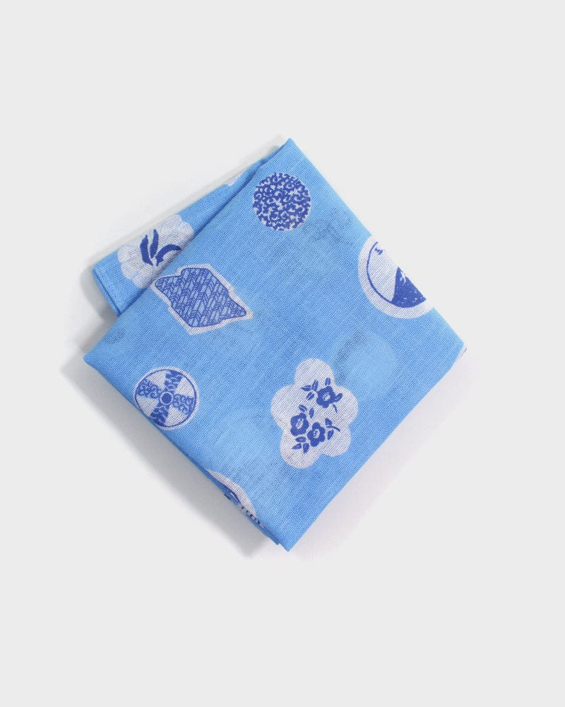 Japanese Handkerchief, Classic, Mame Zara, Light Blue Kiriko Made