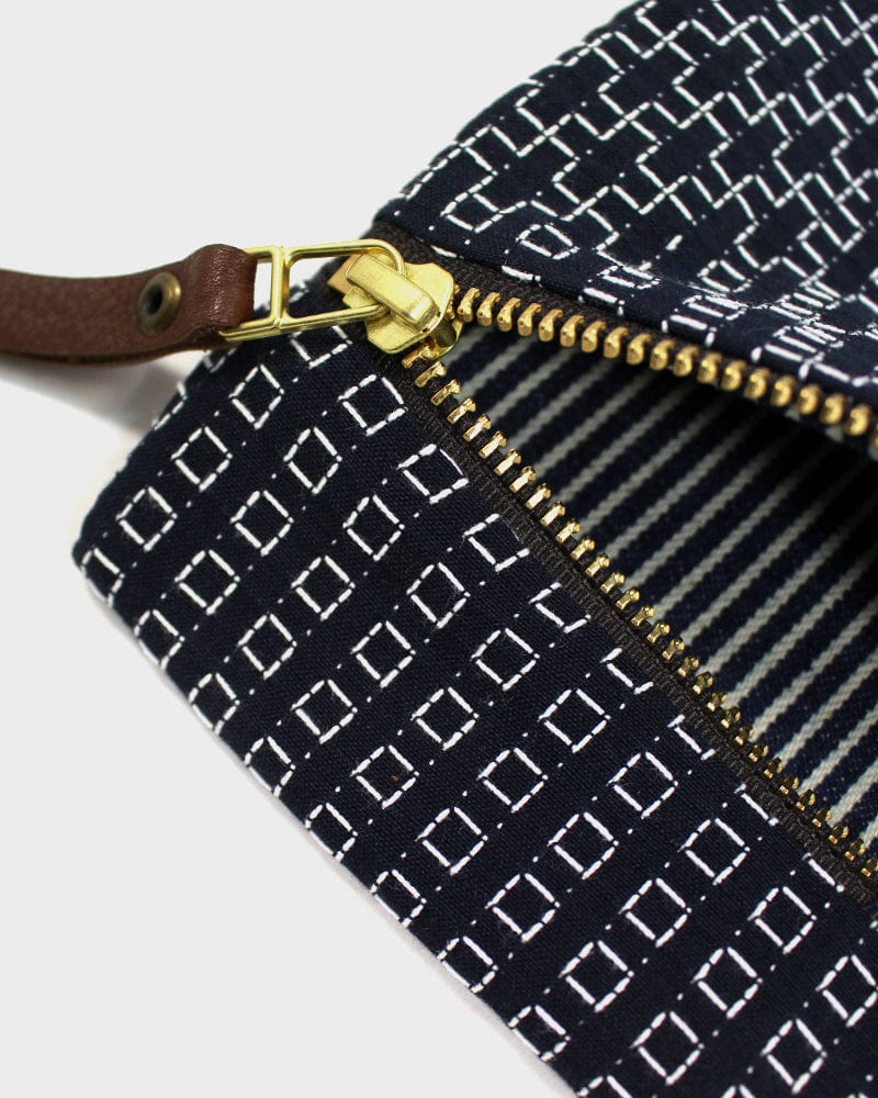 Kiriko Original Flat Zipper Pouch Medium Dark Indigo Sashiko Kiriko Made 2559