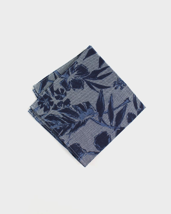 Kiriko Original Pocket Square, Blue on Grey Floral