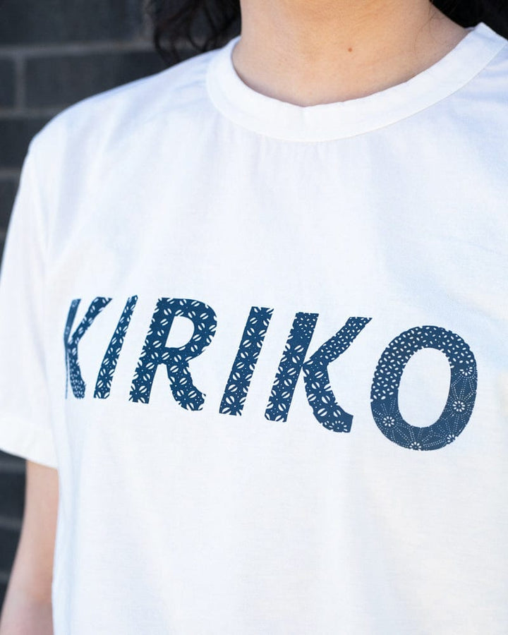 Kiriko Original Tee, 6oz Cotton, Printed Katazome, Semamori Emboridery, White with Navy