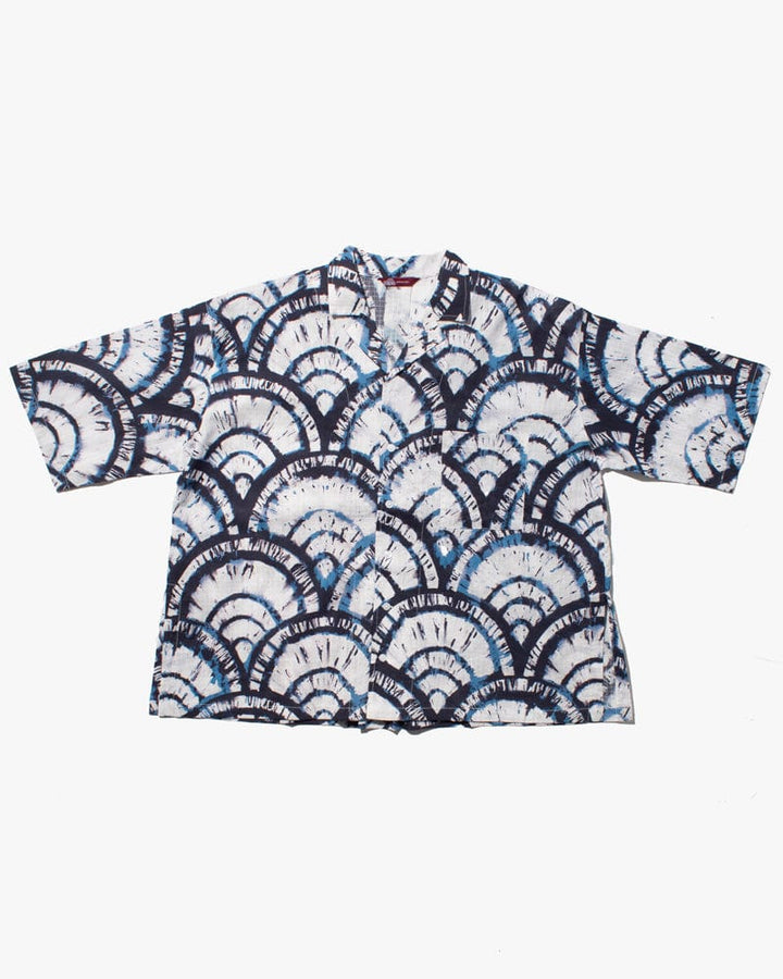 Wa-Modern Button Up Shirt, Tie-Dyed Seigaiha