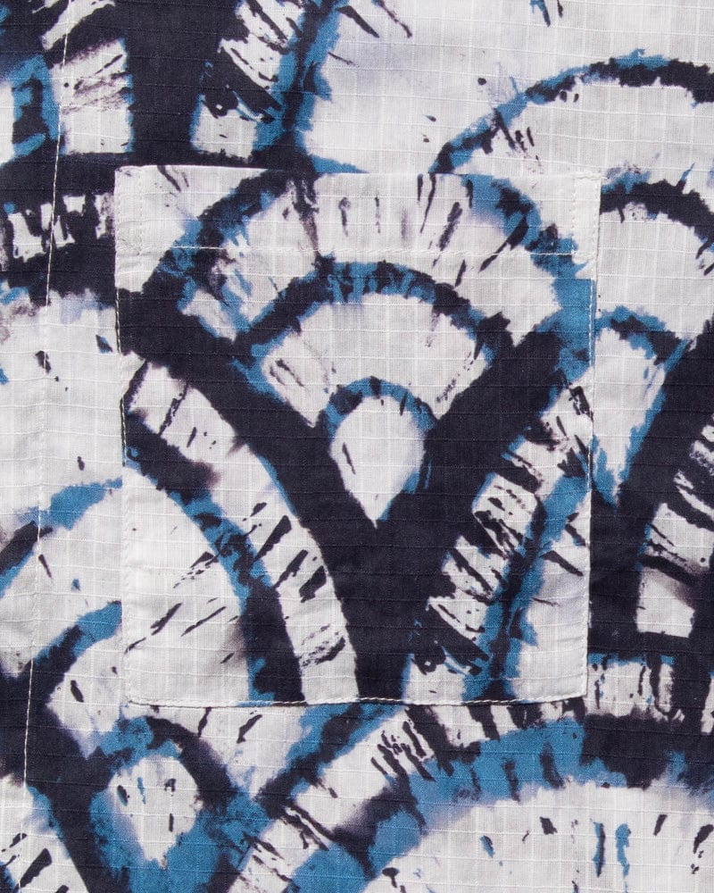 Wa-Modern Short Sleeve Button Up Shirt, Tie-Dyed Seigaiha
