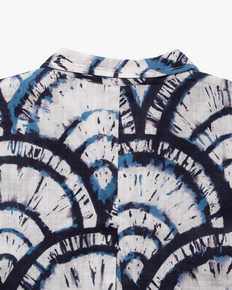 Wa-Modern Short Sleeve Button Up Shirt, Tie-Dyed Seigaiha
