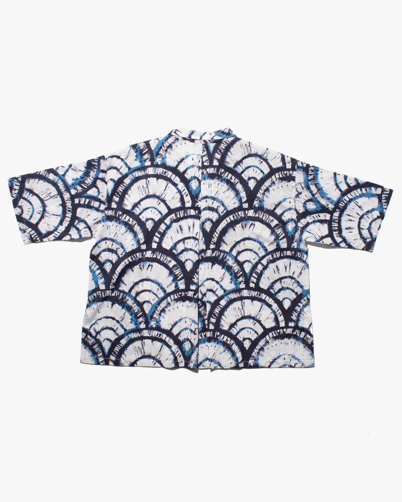 Wa-Modern Short Sleeve Button Up Shirt, Tie-Dyed Seigaiha
