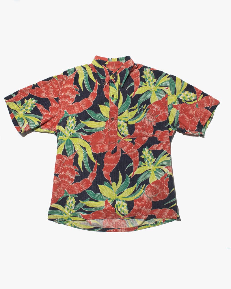 Japanese Repro Shirt, Seersucker Aloha Short Sleeve, Sun Surf Brand, Bright Flower - L