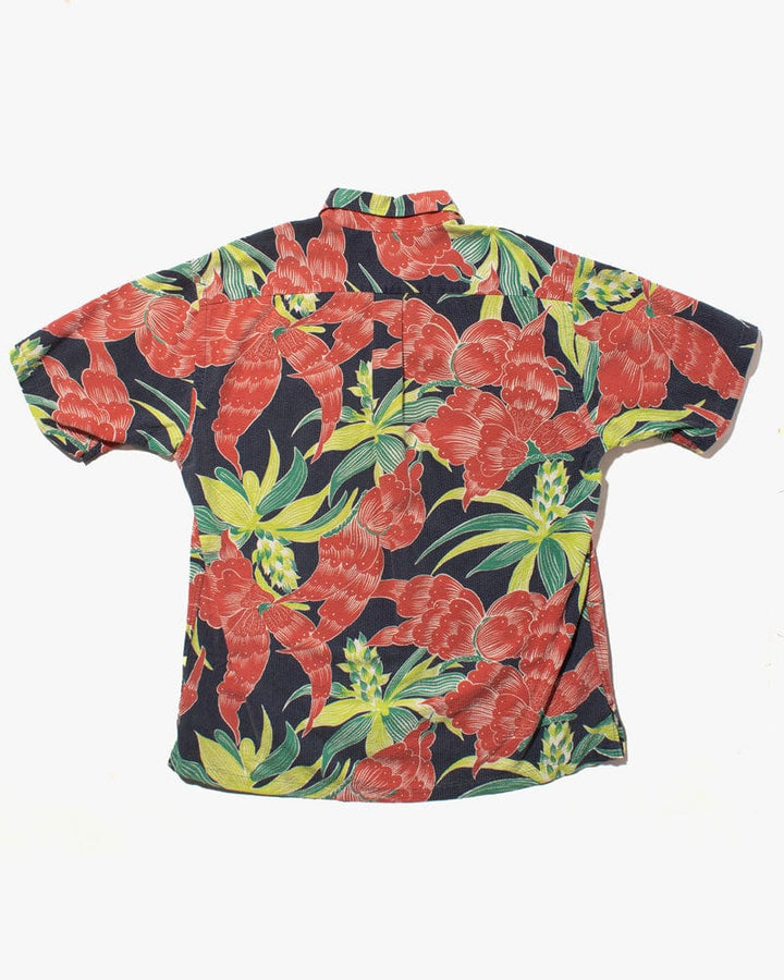 Japanese Repro Shirt, Seersucker Aloha Short Sleeve, Sun Surf Brand, Bright Flower - L